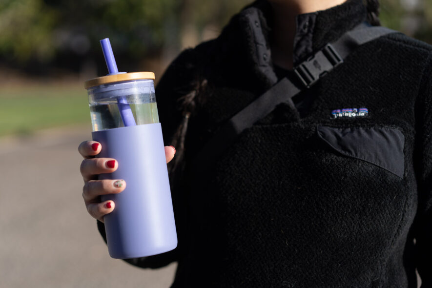 Tronco glass tumbler with straw